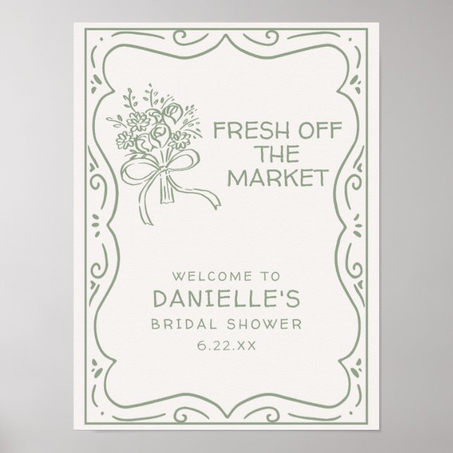 Affiche Fête de mariage champêtre vert frais du marché (Devant)