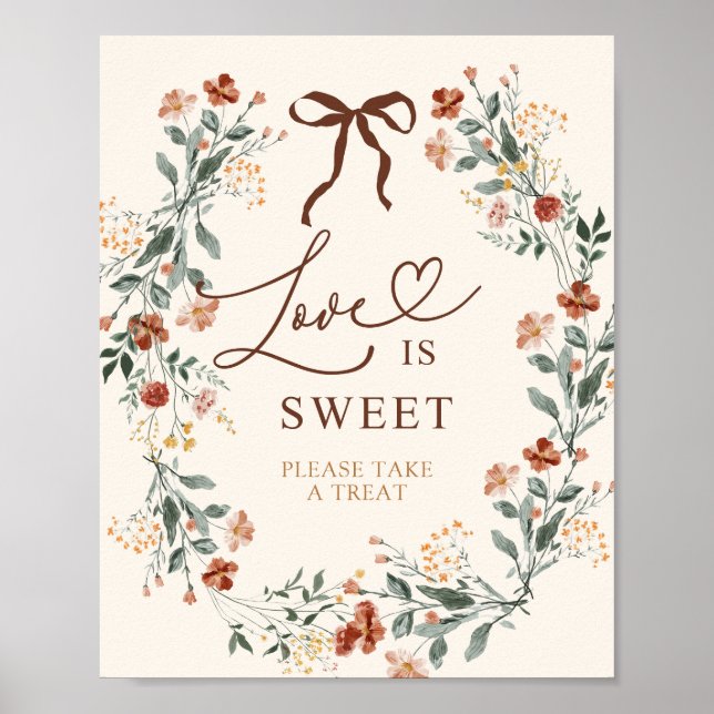 Affiche Fête de mariage Coquette Bow Automne Fleur Sauvage (Devant)