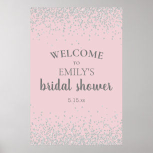Affiche Fête de mariage élégante rose poudré avec confetti
