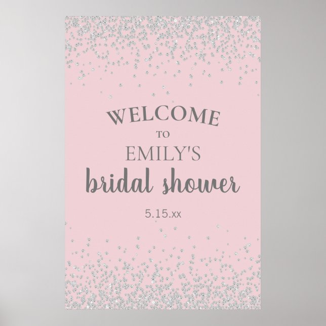 Affiche Fête de mariage élégante rose poudré avec confetti (Devant)