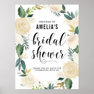 Affiche Fête de Mariage Fleurs Aquarelle avec Paillettes D
