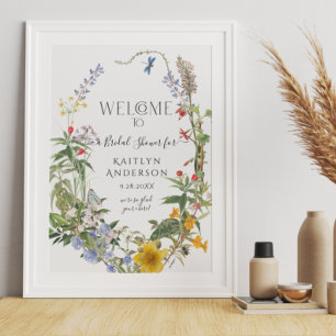 Affiche Fête de mariage floral aquarelle fleurs sauvages d