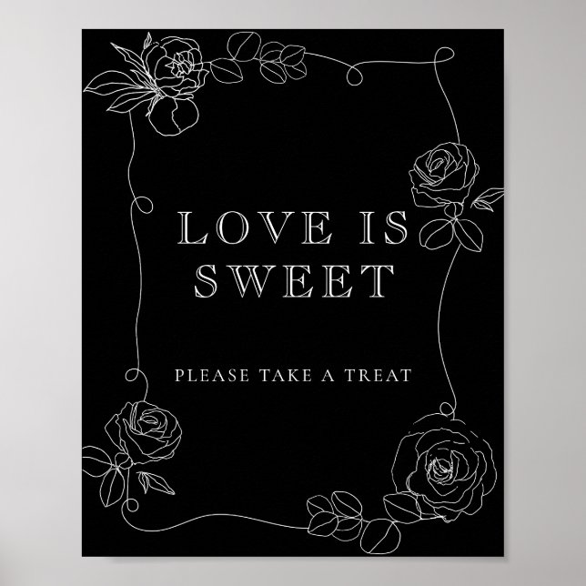 Affiche Fête de mariage floral noir et blanc L'amour est d (Devant)