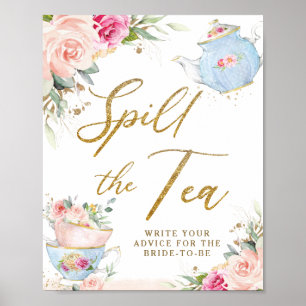 Affiche Fête de mariage Floral Tea Blush : le thé est éven