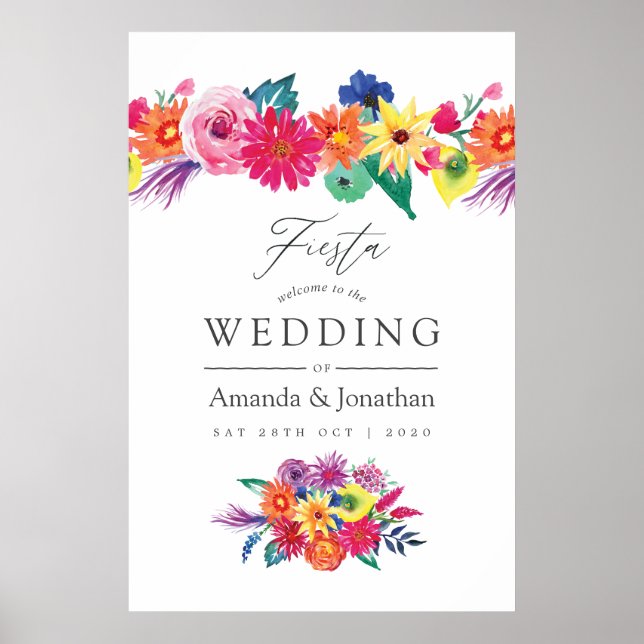 Affiche Fête de mariage florale aquarelle de Fiesta Bienve (Devant)