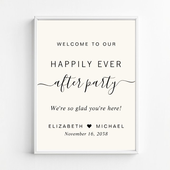 Affiche Fête de mariage ivoire pour un bonheur éternel (Happily Ever After Party Ivory Wedding Reception Poster)