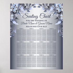 Affiche Fête de mariage Marine bleu Floral Argent gris élé