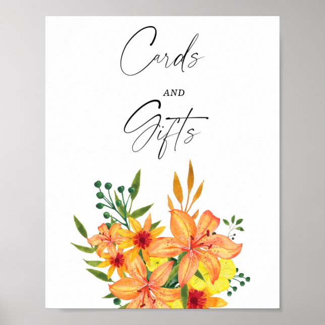 Affiche Fête de mariage Orange Floral - Cartes et Cadeaux (Devant)