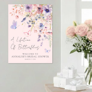 Affiche Fête de mariage Papillon Rose Sauvage