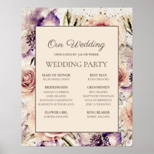 Affiche Fête de mariage rose et violet crème