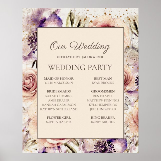 Affiche Fête de mariage rose et violet crème (Devant)