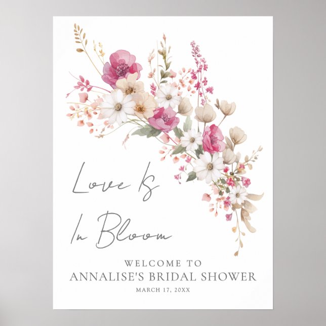 Affiche Fête de mariage Rose Fleur Sauvage (Devant)