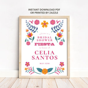 Affiche Fête de mariage rose jaune mexicaine