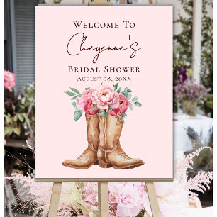 Affiche Fête de Mariage Rustique Cowgirl Bienvenue Fleurs 