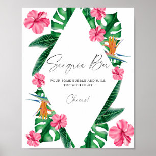 Affiche Fête de mariage tropical à l'aquarelle - bar à san