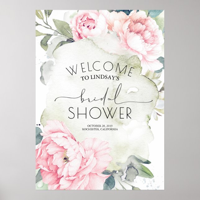 Affiche Fête de mariage vintage fleurs roses aquarelle (Devant)