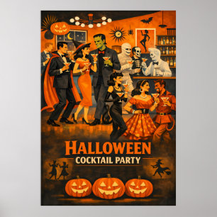 Affiche Fête de martini Halloween Moderne du Milieu du Siè