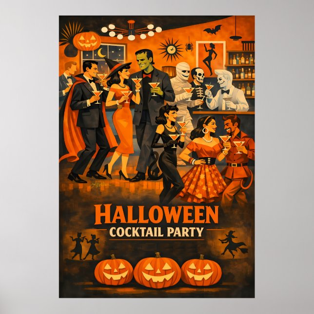 Affiche Fête de martini Halloween Moderne du Milieu du Siè (Devant)