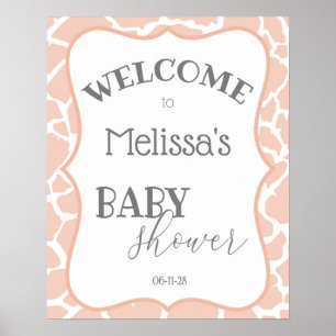Affiche Fête de Naissance Bébé Fille Rose Girafe