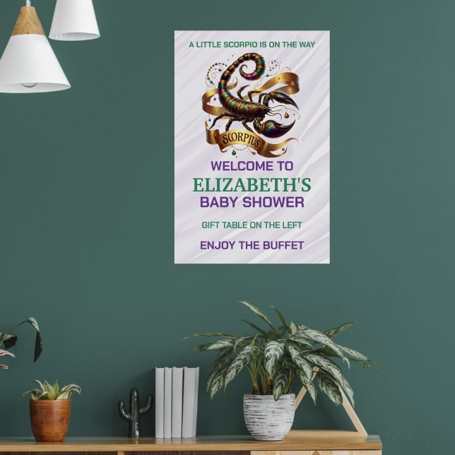 Affiche Fête de naissance Bébé Scorpion Lavande et Vert (Salon 1)