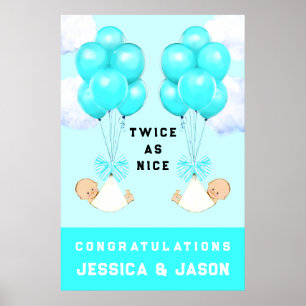 Affiche Fête de naissance de jumeaux garçons