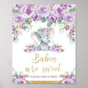Affiche Fête de naissance de l'éléphant floral Bébés sont