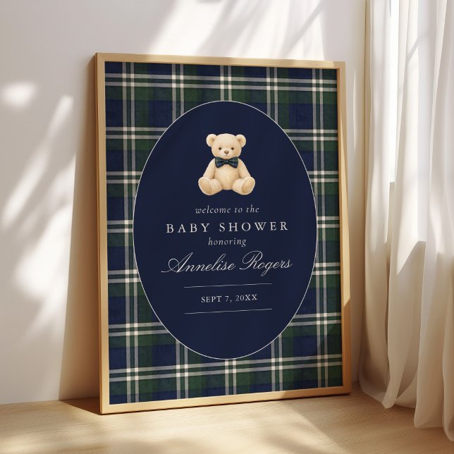 Affiche Fête de naissance d'un garçon ourson tartan polo c (Créateur téléchargé)