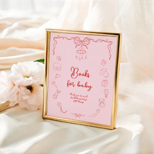 Affiche Fête de naissance manuscrite, livres pour bébé fil