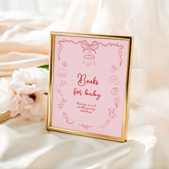 Affiche Fête de naissance manuscrite, livres pour bébé fil (Créateur téléchargé)