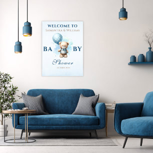 Affiche Fête de naissance ourson bleu adorable ballon