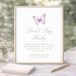 Affiche Fête de Naissance Papillon d'Or Violet N'évoquez p