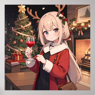 Affiche Fête de Noël avec un verre de vin