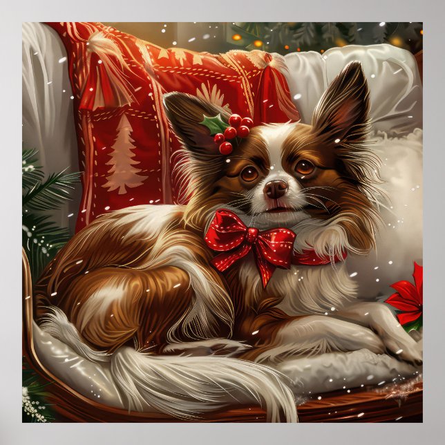 Affiche Fête de Noël de chien de Papillon (Devant)