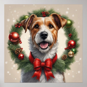 Affiche Fête de Noël de Noël Terrier Dog Wreath