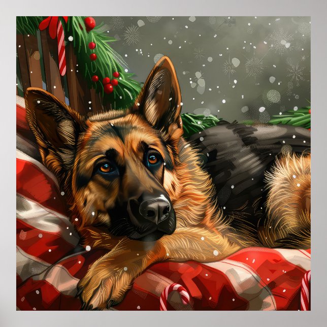 Affiche Fête de Noël du berger allemand Chien (Devant)