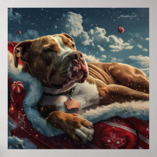 Affiche Fête de Noël du chien Pitbull