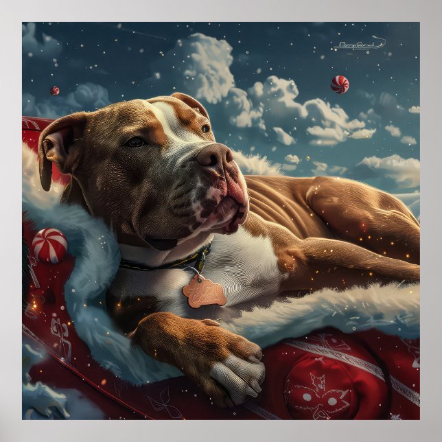 Affiche Fête de Noël du chien Pitbull (Devant)