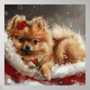 Affiche Fête de Noël du chien Poméranien