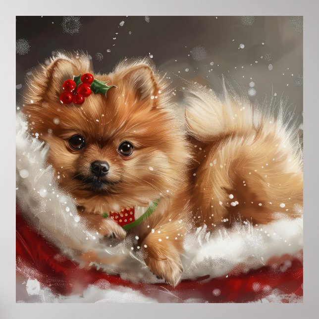 Affiche Fête de Noël du chien Poméranien (Devant)