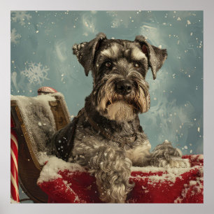 Affiche Fête de Noël du chien Schnauzer