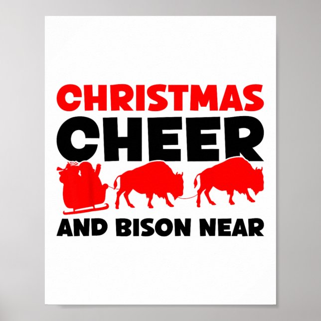 Affiche Fête De Noël Et Bison Près - Bison Buffalo Xma (Devant)