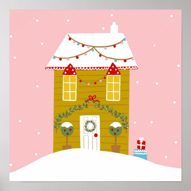 Affiche Fête de Noël rose Anniversaire de enfant (Devant)