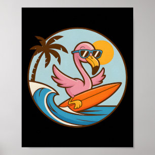 Affiche Fête de plage flamant rose d'été de surf paradis t