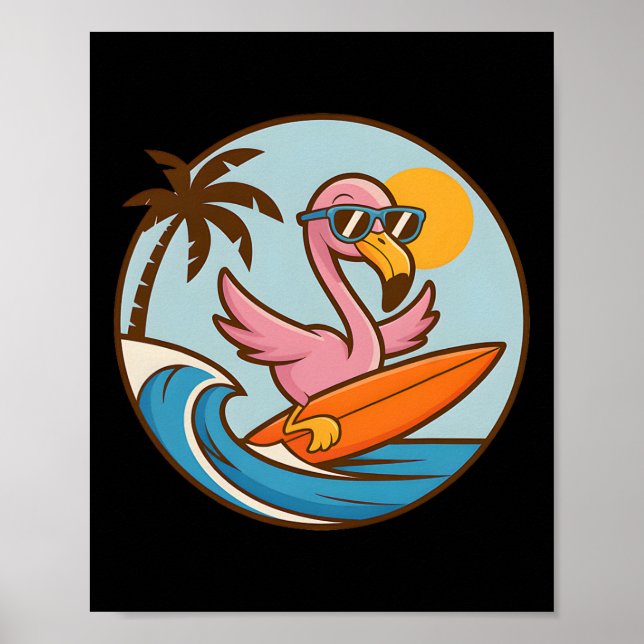Affiche Fête de plage flamant rose d'été de surf paradis t (Devant)