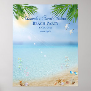 Affiche Fête de plage Luau Sweet Seize Coquillages  Mouett