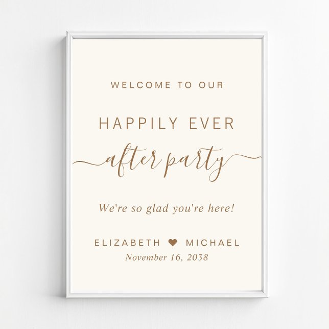 Affiche Fête de réception de mariage Bienvenue à notre vie (Happily Ever After Party Wedding Reception Welcome Poster)