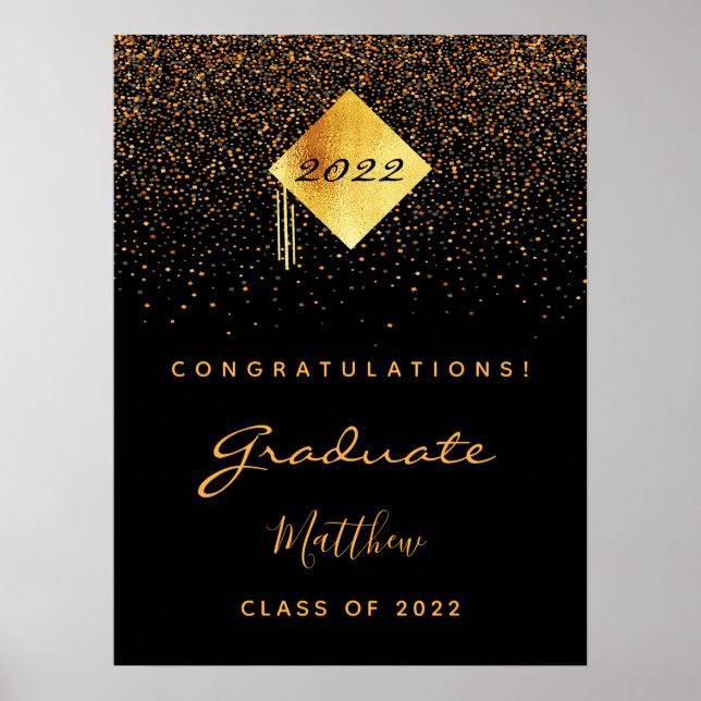 Affiche Fête de remise de diplômes noir or diplômé 2022 (Devant)