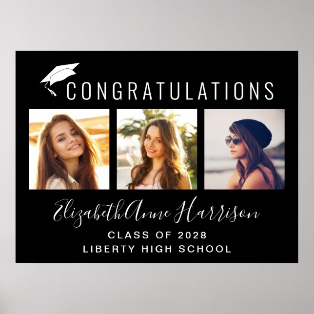 Affiche Fête de remise des diplômes Photo Noir Félicitatio (Devant)