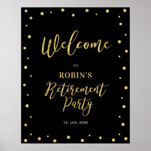 Affiche Fête de retraite avec confettis dorés et noirs : B