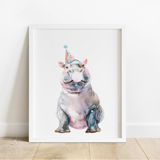 Affiche Fête de safari sauvage Hippo Animaux (Créateur téléchargé)